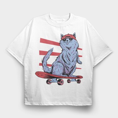 Cat In Skateboard Skate, Tricou Oversize Barbati (Unisex)
