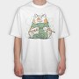 Cat Knitting Scarf Weave, Tricou Oversize Barbati (Unisex)