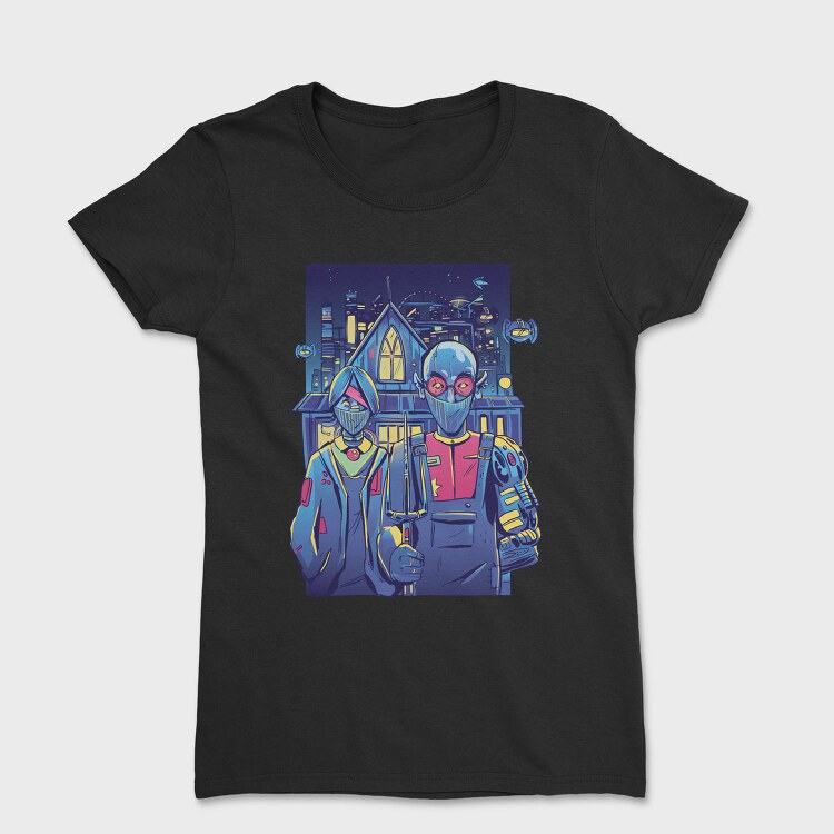 Cyberpunk Couple In City Painting Recreated, Tricou Femei