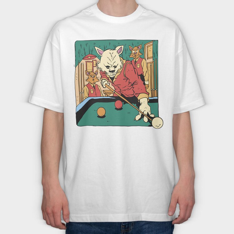Cat Playing Billiards Biliard, Tricou Oversize Barbati (Unisex)