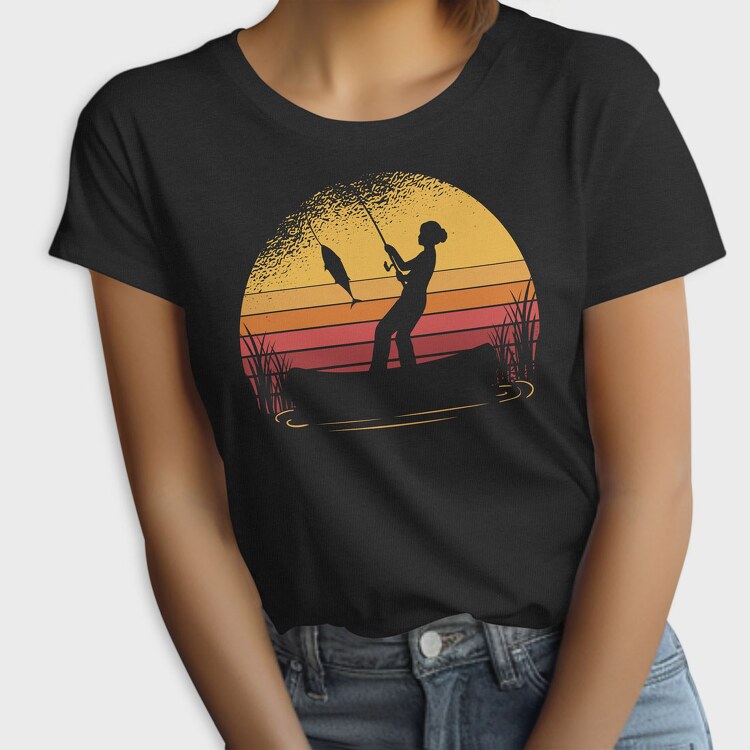 Woman Fishing Sunset, Tricou Femei