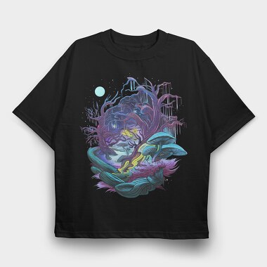Fantasy Forest Mushroom And Trees, Tricou Oversize Barbati (Unisex)