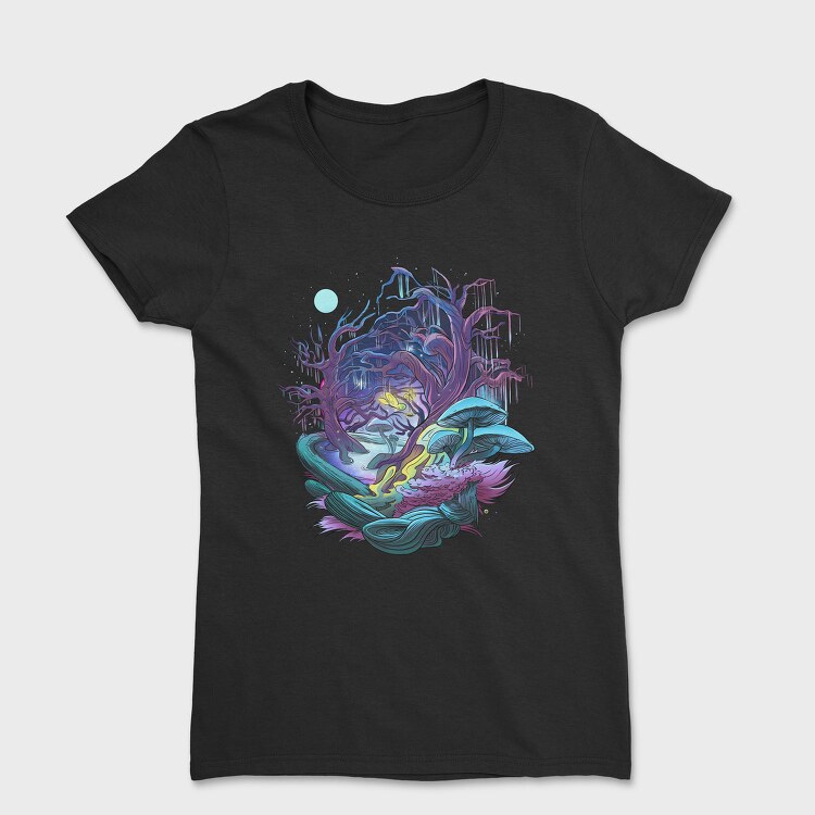 Fantasy Forest Mushroom And Trees, Tricou Femei