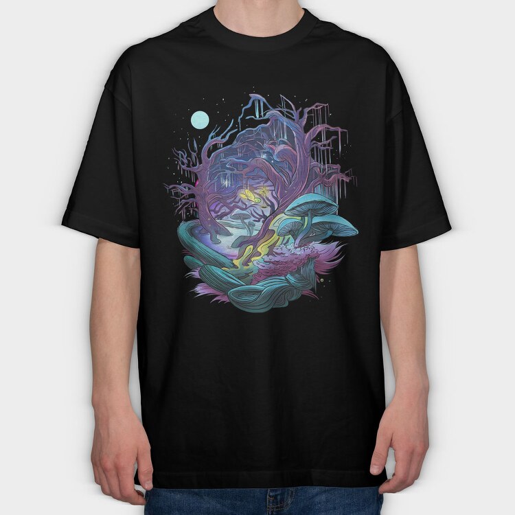 Fantasy Forest Mushroom And Trees, Tricou Oversize Barbati (Unisex)