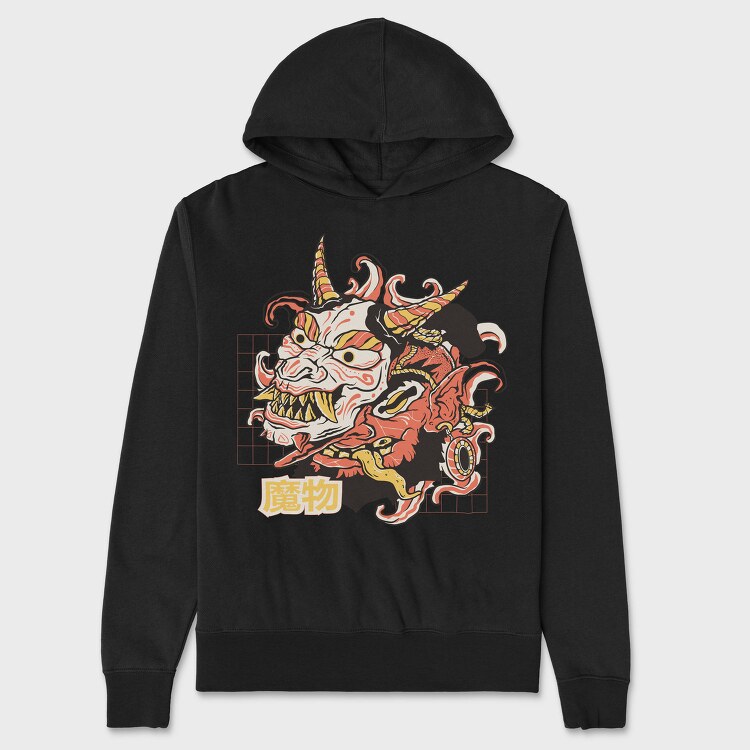 Oni Monster Asian Mask, Hanorac Oversize Barbati (Unisex)