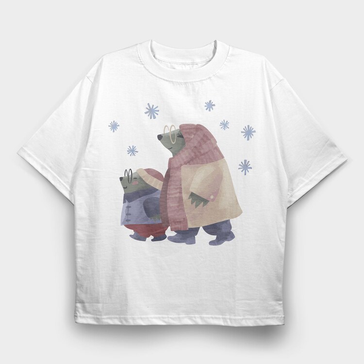 Otter Animal Family Winter Mug 03, Tricou Oversize Barbati (Unisex)