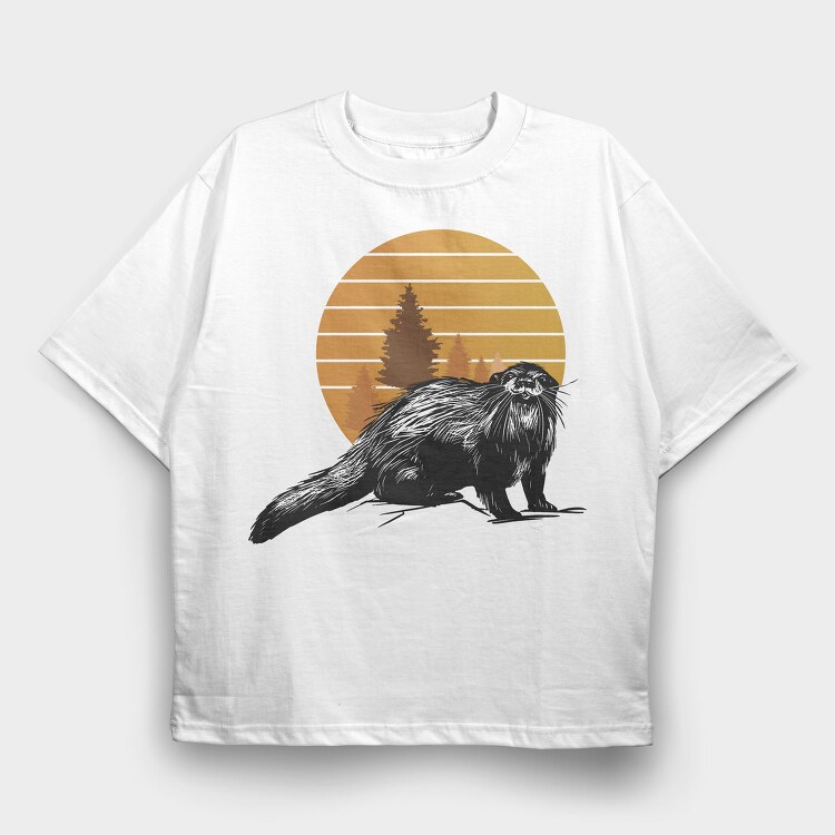 Otter In Sunset, Tricou Oversize Barbati (Unisex)