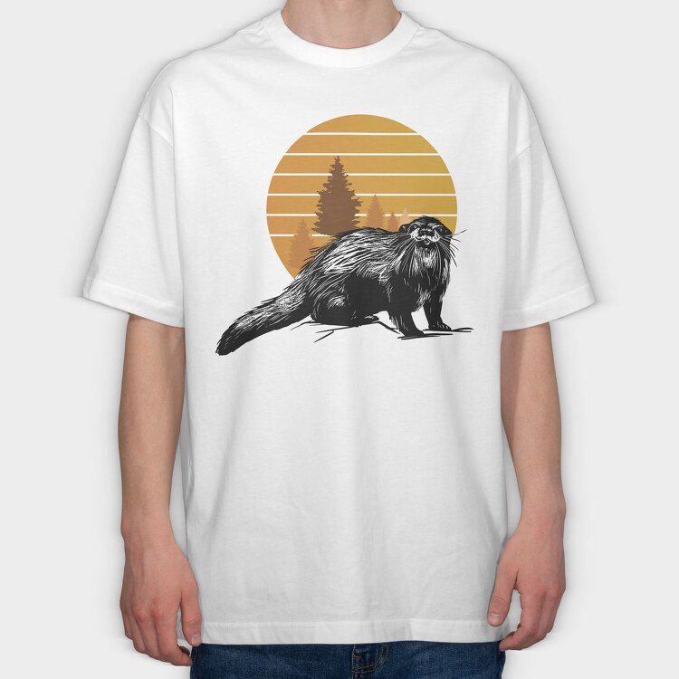 Otter In Sunset, Tricou Oversize Barbati (Unisex)