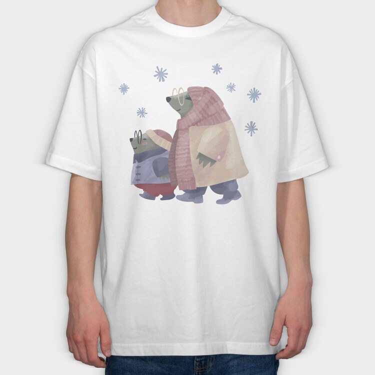 Otter Animal Family Winter Mug 03, Tricou Oversize Barbati (Unisex)