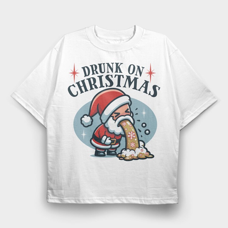 Funny Drunk Santa Claus On Christmas, Tricou Oversize Barbati (Unisex)