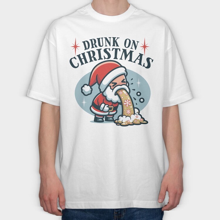 Funny Drunk Santa Claus On Christmas, Tricou Oversize Barbati (Unisex)