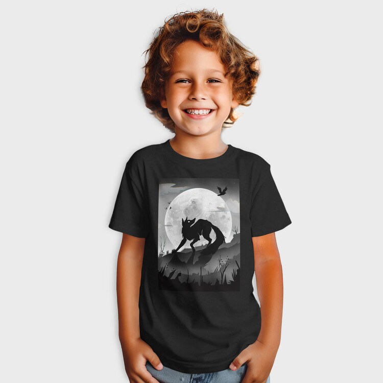 Dark Animals Wolf Silhouette, Tricou Copii
