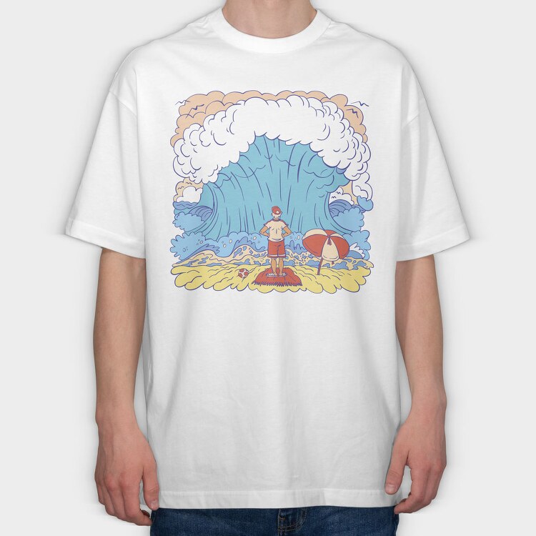 Big Wave Meme Beach Stand, Tricou Oversize Barbati (Unisex)