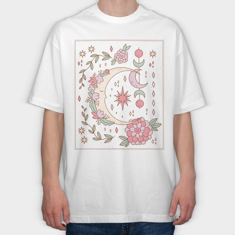 Floral Ornamental Moon Decoration, Tricou Oversize Barbati (Unisex)