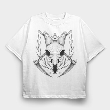 Goat Skull Hand Drawn, Tricou Oversize Barbati (Unisex)