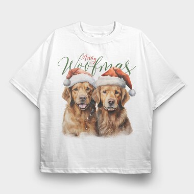 Golden Retrievers Christmas Throw Pillow Merry Woofmas, Tricou Oversize Barbati (Unisex)