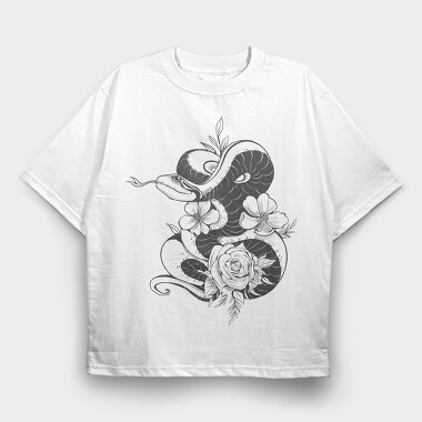 Snake And Flowers Tattoo, Tricou Oversize Barbati (Unisex)