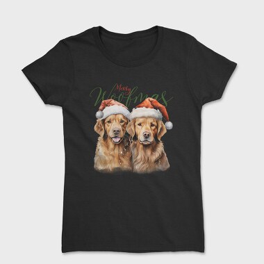 Golden Retrievers Christmas Throw Pillow Merry Woofmas, Tricou Femei