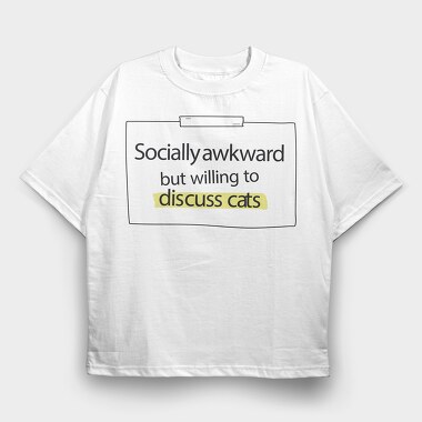 Socially Awkward Cat Name Tag, Tricou Oversize Barbati (Unisex)