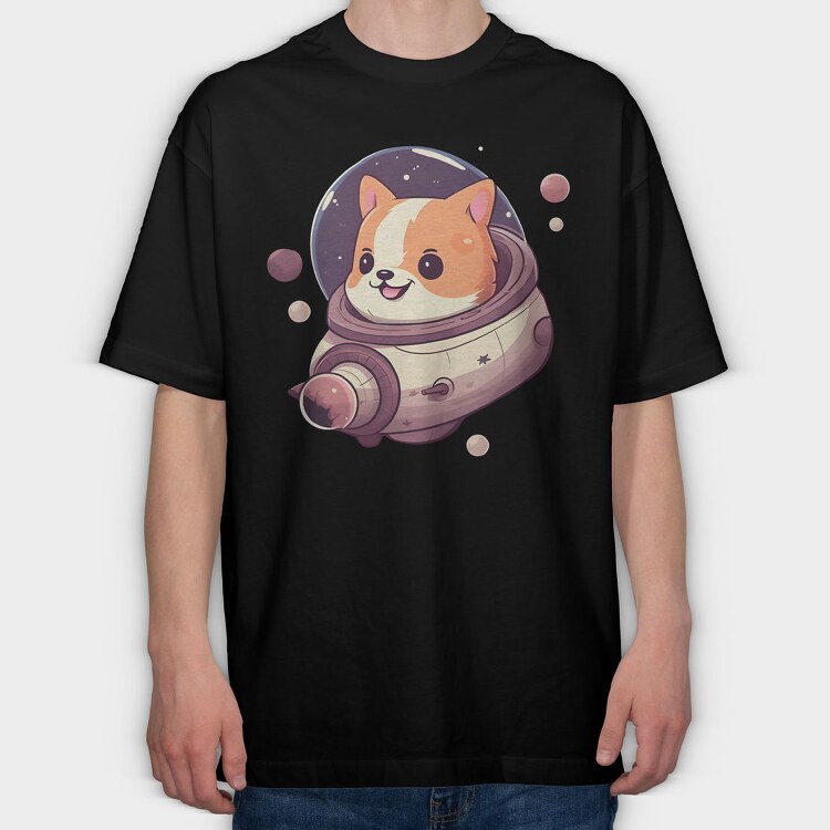 Space Faring Dog Illustration Spaceship, Tricou Oversize Barbati (Unisex)