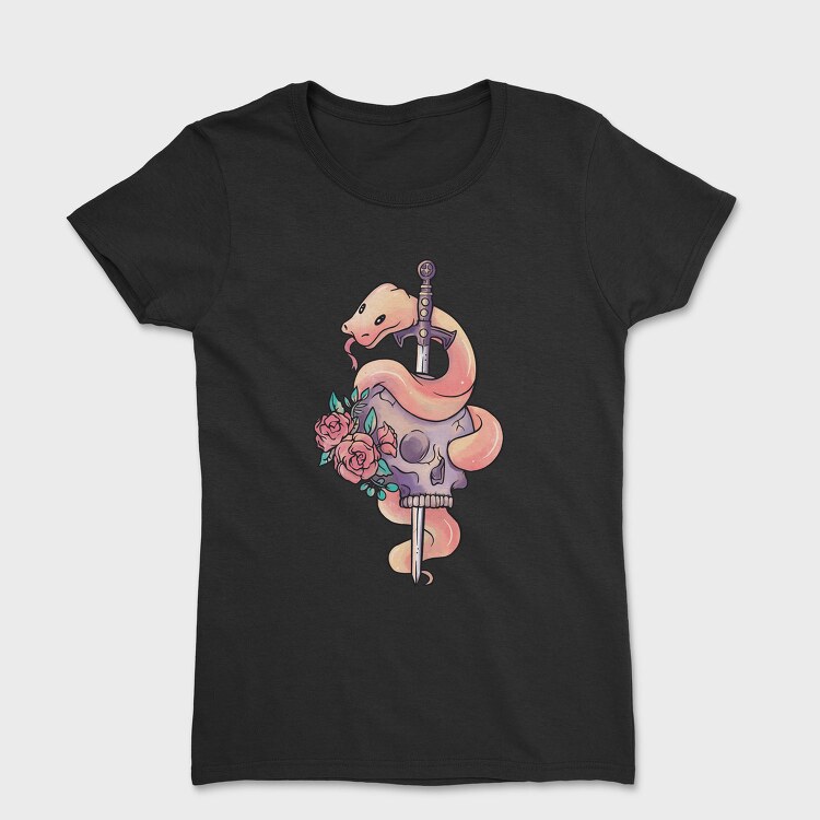 Snake With Sword And Skull Pastel Gothic, Tricou Femei