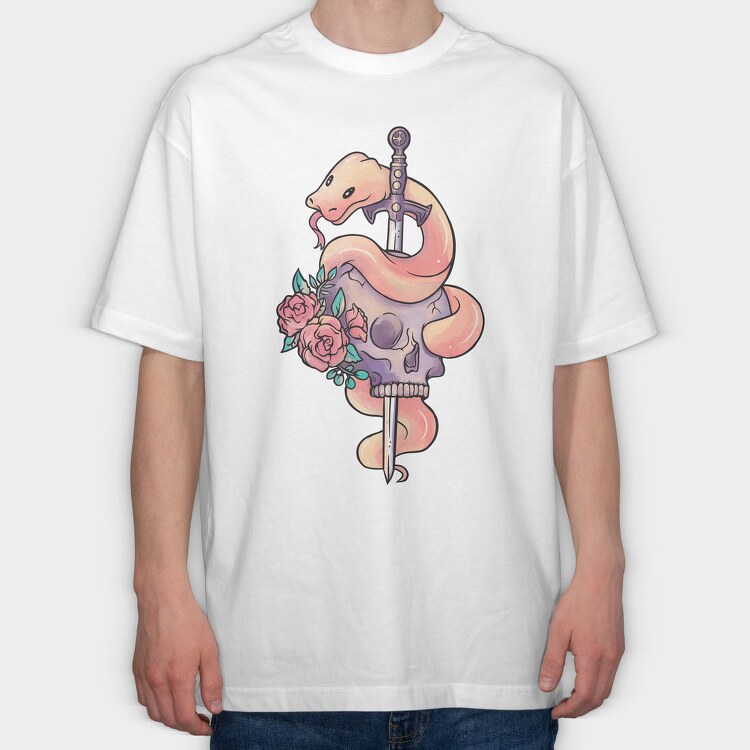 Snake With Sword And Skull Pastel Gothic, Tricou Oversize Barbati (Unisex)