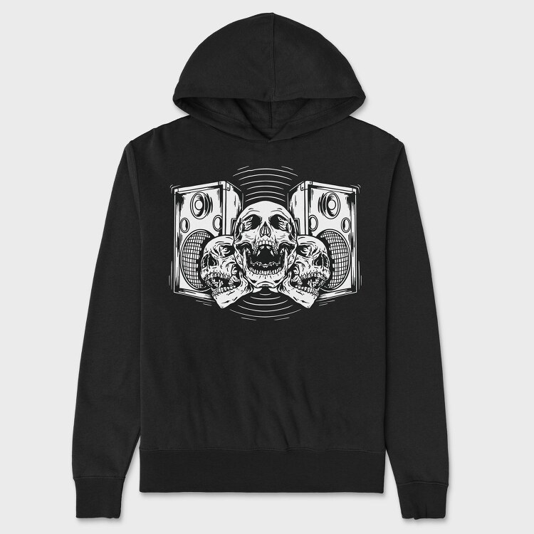 Speakers And Skulls Hand Drawn, Hanorac Oversize Barbati (Unisex)