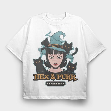 Spooky Witch And Cats Coven Halloween, Tricou Oversize Barbati (Unisex)