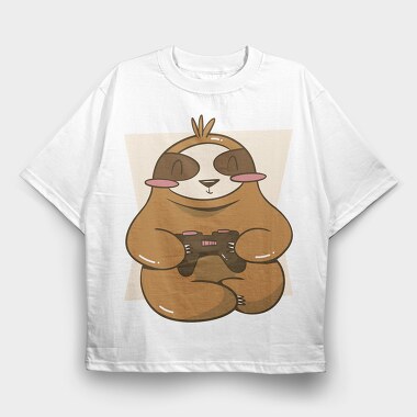 Gamer Sloth With Joystick Gaming, Tricou Oversize Barbati (Unisex)