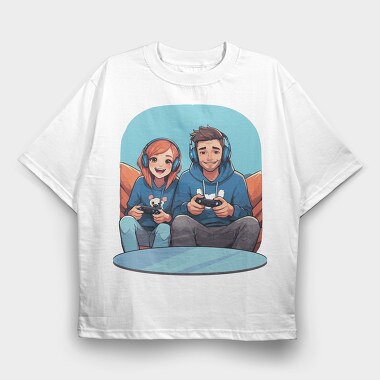 Gamers Playing, Tricou Oversize Barbati (Unisex)