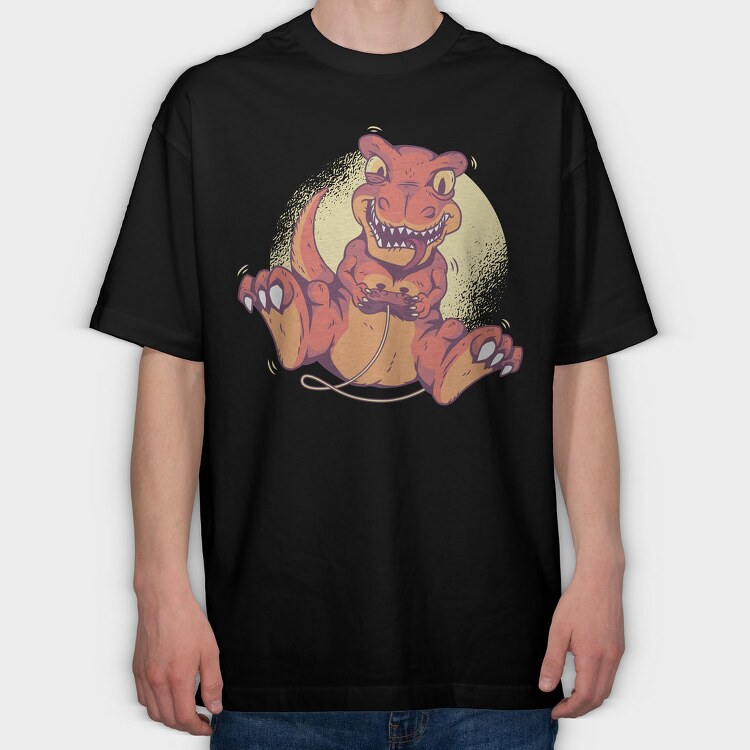 Gamer Dinosaur Dino Joystick, Tricou Oversize Barbati (Unisex)