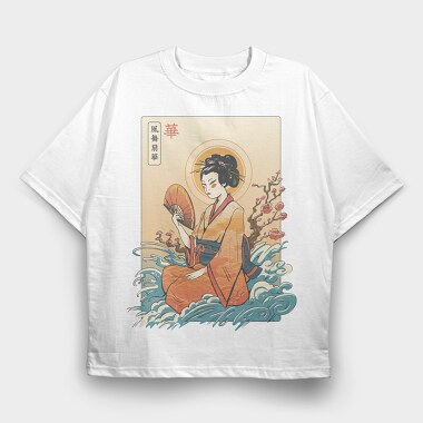 Geisha Waves Japanese Traditional, Tricou Oversize Barbati (Unisex)