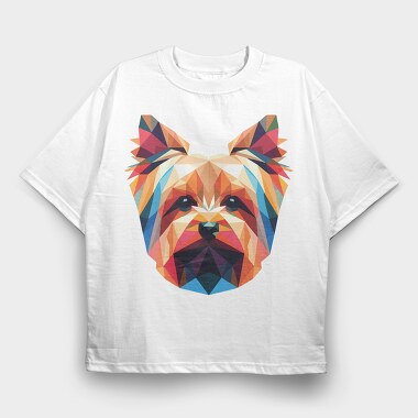 Geometric Yorkshire Terrier Poly Dog, Tricou Oversize Barbati (Unisex)