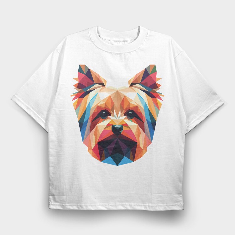 Geometric Yorkshire Terrier Poly Dog, Tricou Oversize Barbati (Unisex)