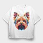Geometric Yorkshire Terrier Poly Dog, Tricou Oversize Barbati (Unisex)