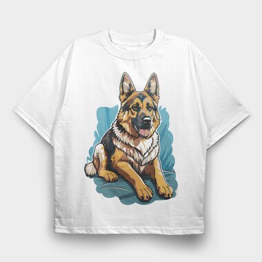 German Shepherd Portrait, Tricou Oversize Barbati (Unisex)