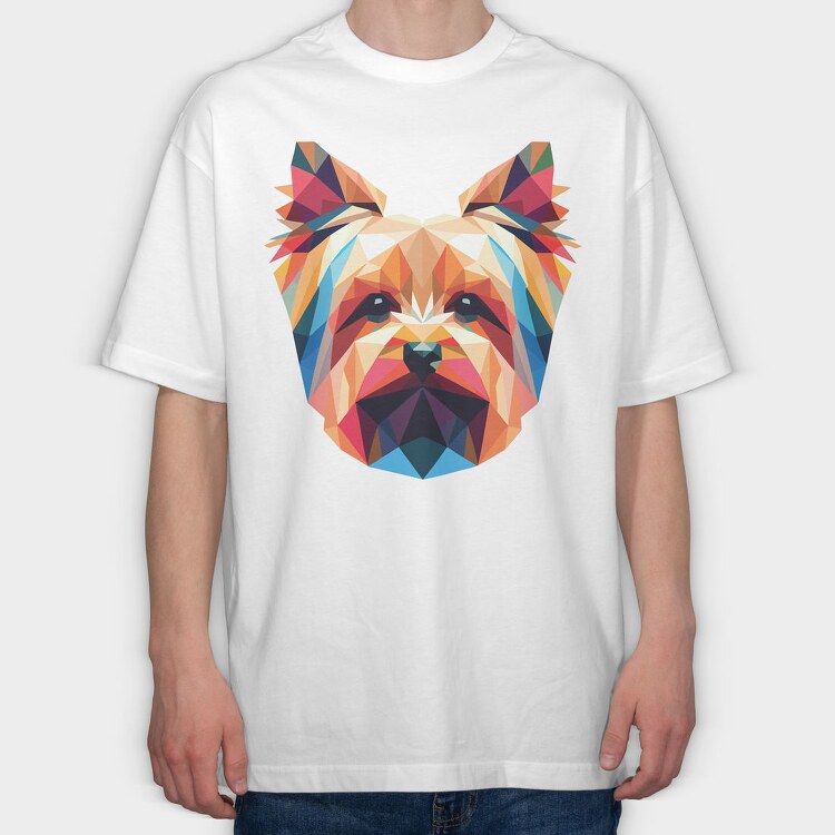 Geometric Yorkshire Terrier Poly Dog, Tricou Oversize Barbati (Unisex)