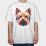 Geometric Yorkshire Terrier Poly Dog, Tricou Oversize Barbati (Unisex)