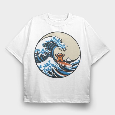 Great Wave With Meeple Surf, Tricou Oversize Barbati (Unisex)