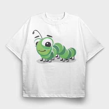 Green Caterpillar Smile, Tricou Oversize Barbati (Unisex)