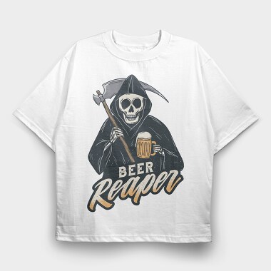 Grim Reaper Drinking Beer Skull, Tricou Oversize Barbati (Unisex)