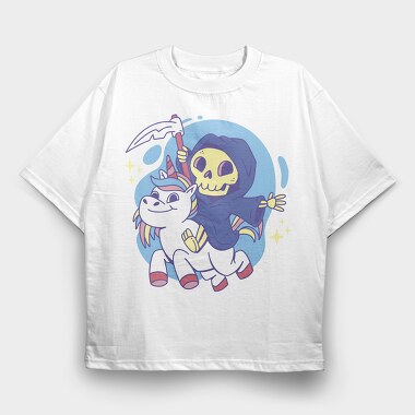 Grim Reaper On Unicorn, Tricou Oversize Barbati (Unisex)