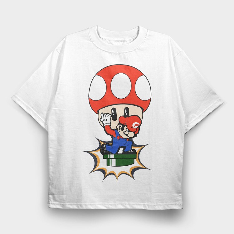 Moshroom Mario, Tricou Oversize Barbati (Unisex)