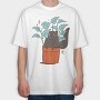 Black Cat In A Pot Of Houseplants, Tricou Oversize Barbati (Unisex)