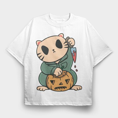 Halloween Cat Lucky, Tricou Oversize Barbati (Unisex)