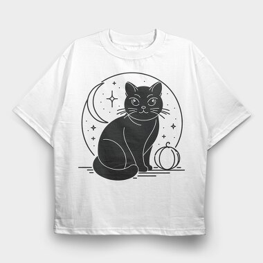 Halloween Mystical Black Cat, Tricou Oversize Barbati (Unisex)