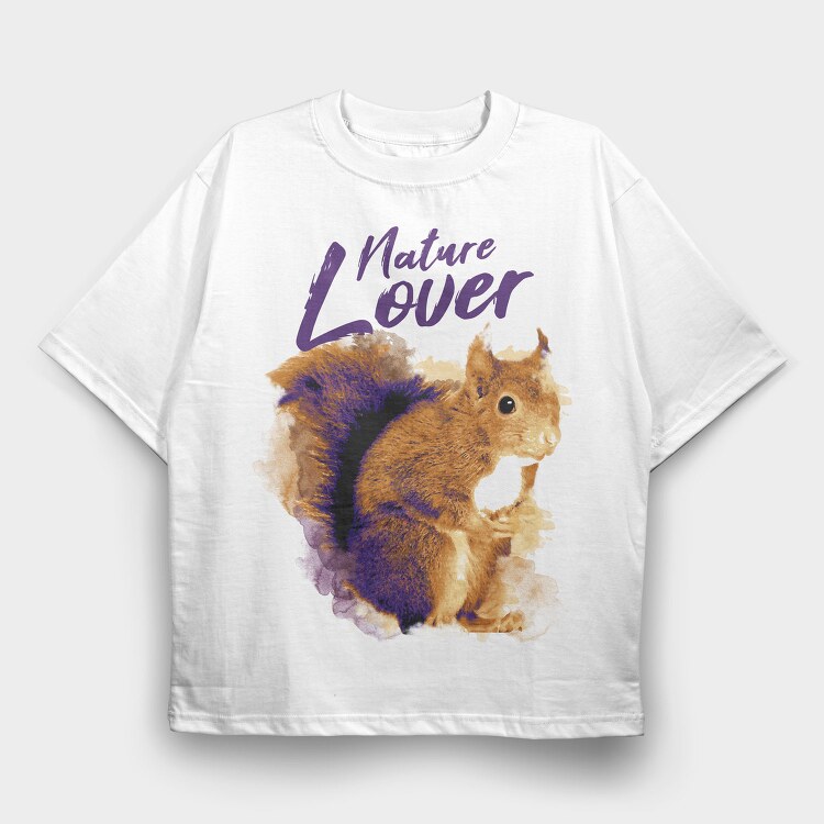 Squirrel Animal Watercolor Nature Lover, Tricou Oversize Barbati (Unisex)