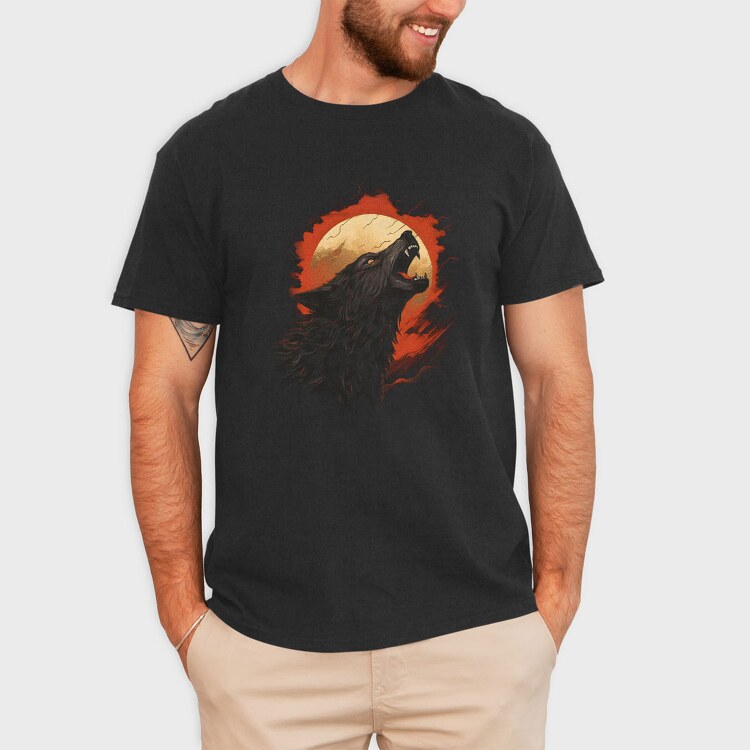 Wolf Howling Moon Red, Tricou Barbati (Unisex)