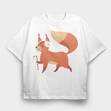Squirrel Candy Cane, Tricou Oversize Barbati (Unisex)