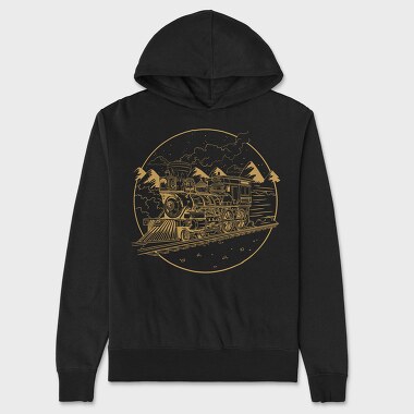 Steam Train Hand Drawn Locomotiv, Hanorac Oversize Barbati (Unisex)